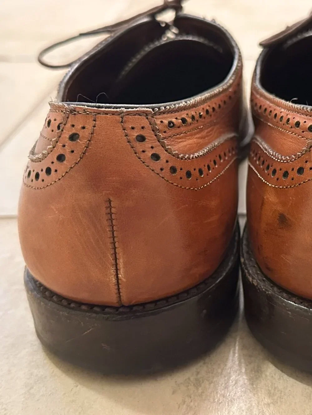 Allen Edmonds Sanford Walnut Tan Leather Cap Toe Brogue Derby Shoes Mens 11 C